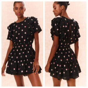 LoveShackFancy Natasha Dress Black Embroidered Floral